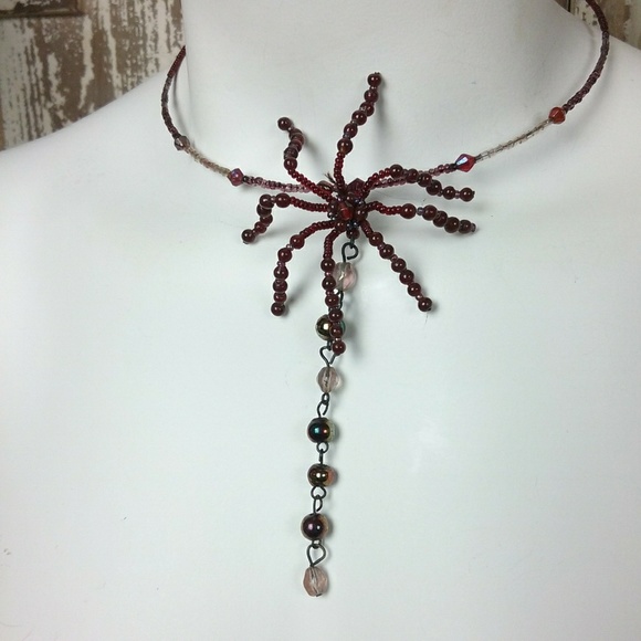 Handmade Jewelry - 🥀 Beaded Spider Necklace Memory Wire Choker